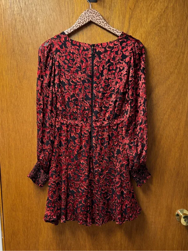 Alice + Olivia Briar Floral Blouson Empire Long Sleeve Mini Dress Red Black 2 - Image 13