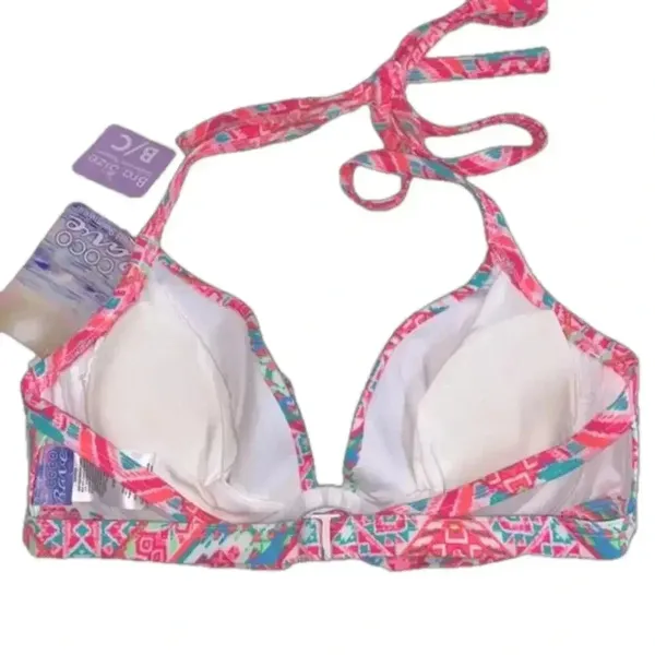 NWT 34B/C Coco Rave halter push-up bikini top hot pink orange ruched middle‎ - Image 6
