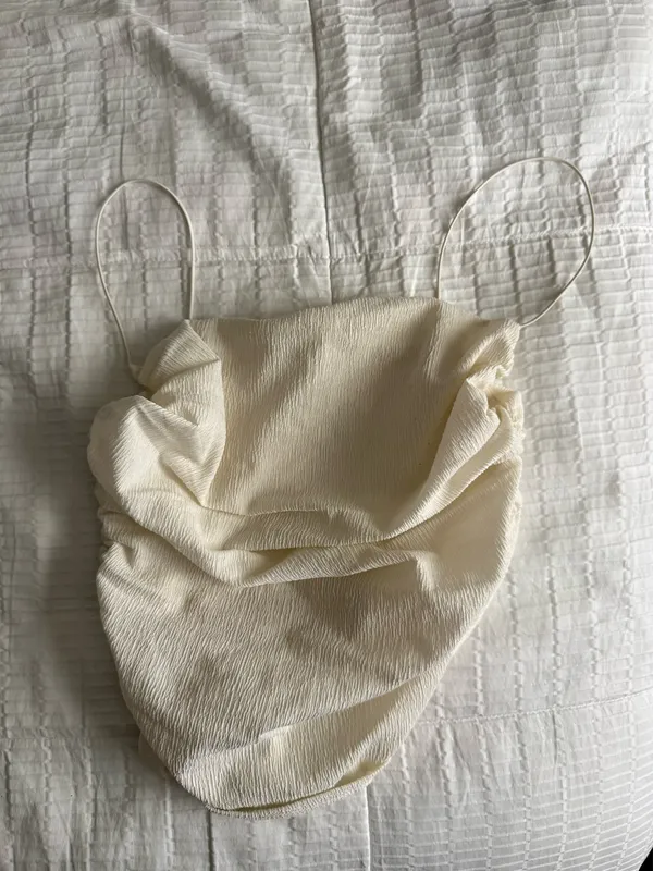 Cream-Colored H&M Draped Cowl Neck Crop Top Ruched Sides Women’s XS - Image 2