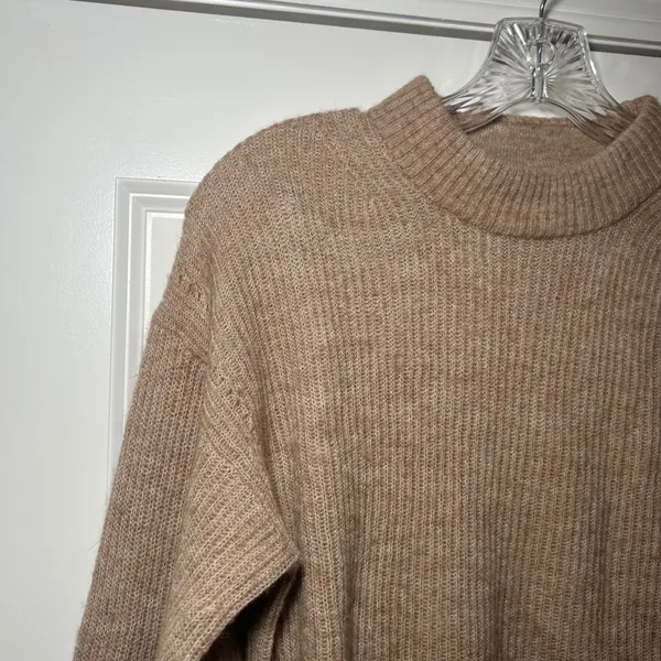 Quince Merino Wool Baby Alpaca Ribbed Mock Neck Sweater Tan Small Capsule basic - Image 2
