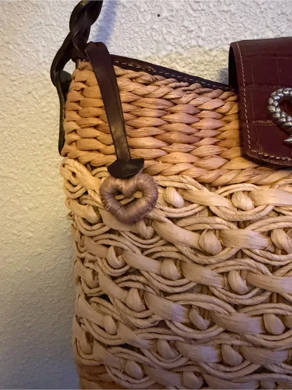 Brighton brand Woven Straw Shoulder Bag with Heart Accent - Natural - Image 5