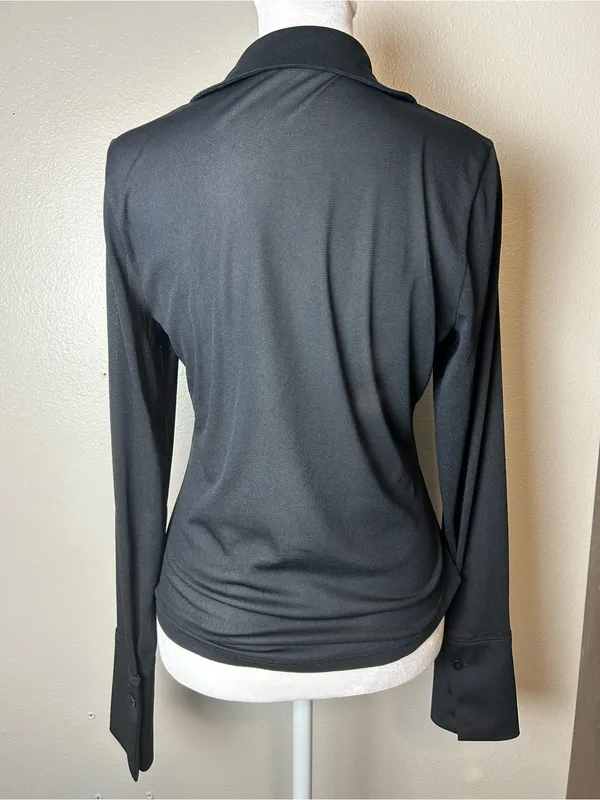Abercrombie & Fitch Black Mesh Button-Front Long Sleeve Shirt Size Small - Image 3