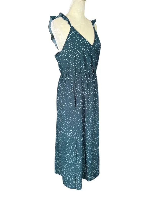 SHEIN maxi dress green and white polka dot v-neck flutter straps size medium - Image 2