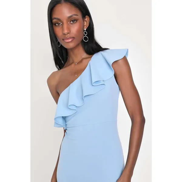 NWT Lulus Last Forever Powder Blue One-Shoulder Ruffle Maxi Dress Banquet Sz XL - Image 3