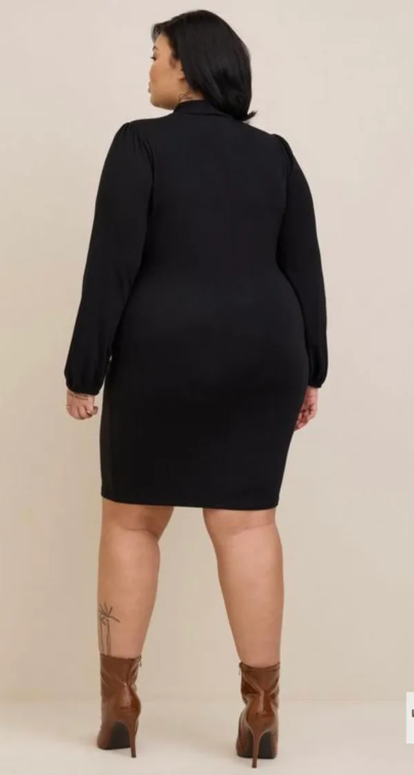 Black Jersey Blouson Sleeve Bodycon Mini Dress - Image 3