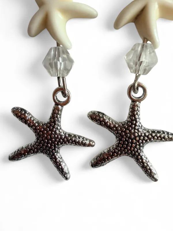 Handmade Silver & Cream Double Starfish Dangle Earrings 🌟🏝️ - Image 2