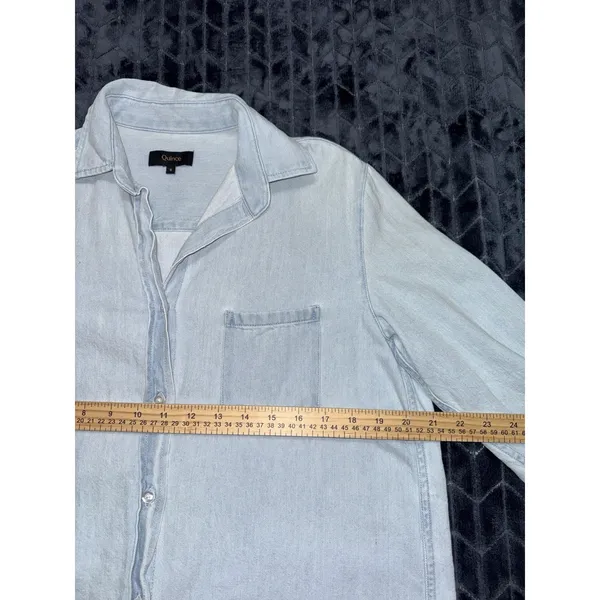 Quince Women's Chambray Shirt Dress Blue Cotton Button Up Mini Tunic Denim Sz S - Image 7