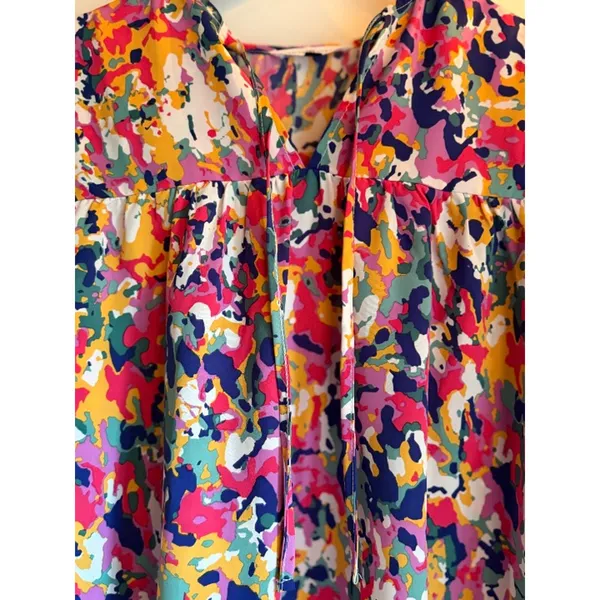 Michelle McDowell Colorful Abstract Ruffle Sleeve Blouse Size Small - Image 3