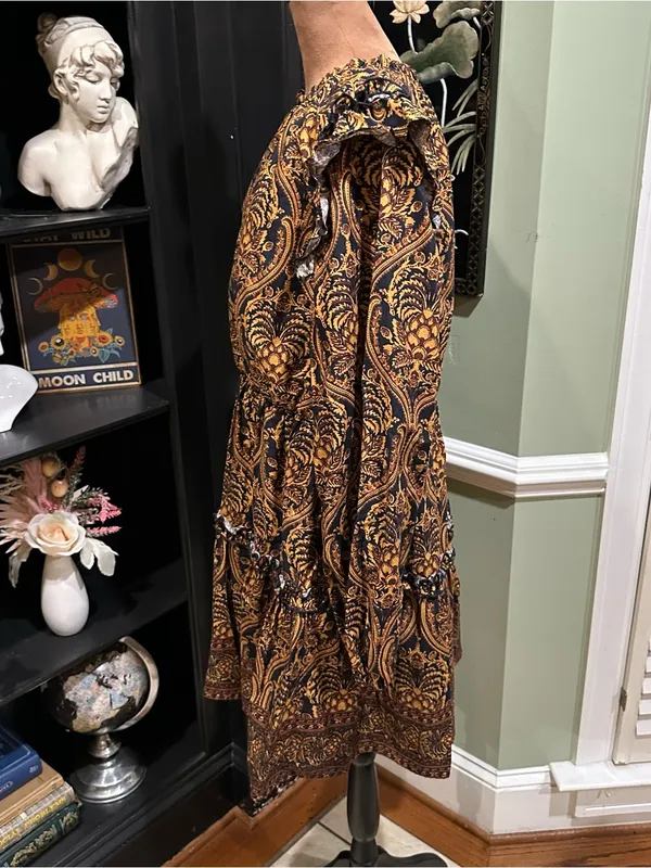 Anthropologie A Loves A Damask Print Voile Ruffle Dress – Size XL - Image 5