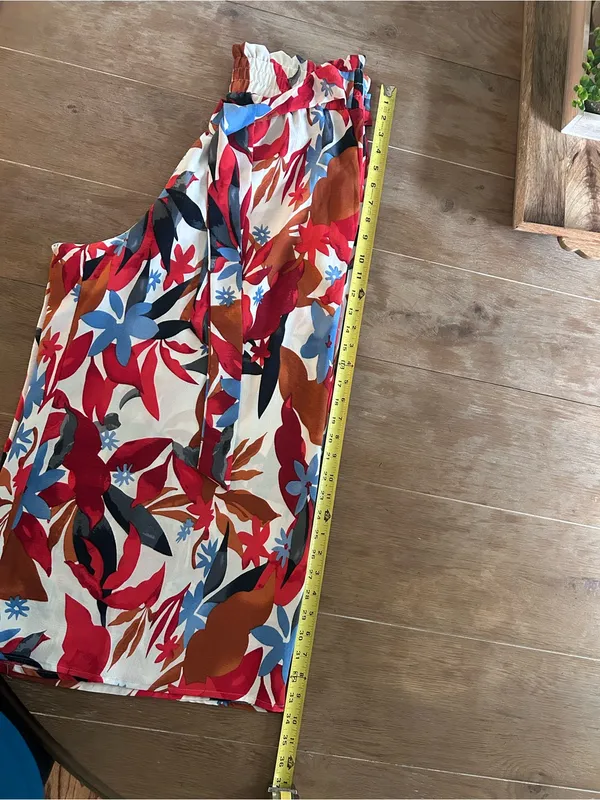 Wide-Leg Palazzo Pants in Red & Blue Floral, size L - Image 6