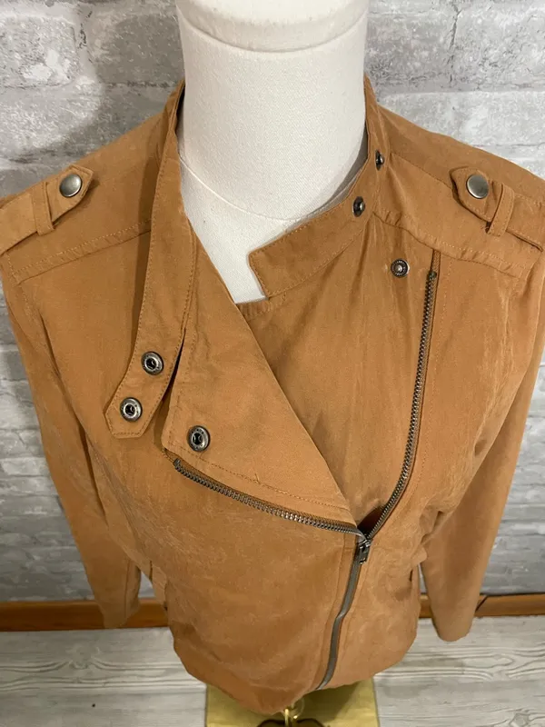 Staccato Faux Suede Bomber Jacket - Tan Brown - Image 2