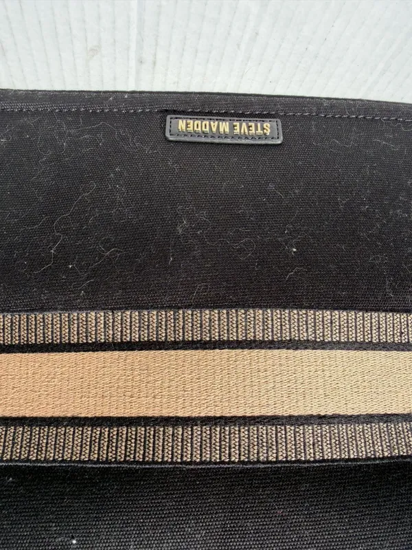 ST BARTS Black Canvas Tote Bag Beige Stripe Resort Beach Handbag - Image 9