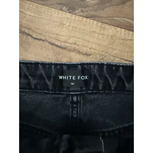 White Fox Little Liar Denim Shorts Women Medium Black Acid Wash Raw Hem Hi Rise - Image 2