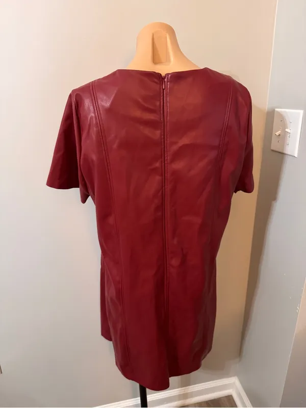 MSK Faux Leather Shift Dress Burgundy Red Large - Image 4