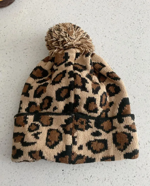Winter Leopard Crochet Beanie Hat Multi - Image 2