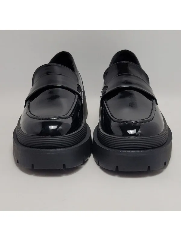 New York & Company Women's Penny Chunky Lug Sole Black Patent Leather Loafers 9 - Image 7