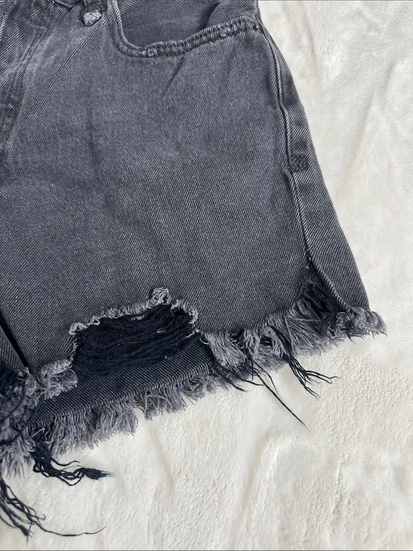We the Free Washed Black Denim Frayed Hem Shorts - Image 4