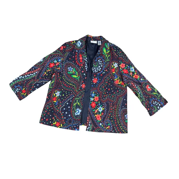 Alfred Dunner Colorful Floral Paisley Print Open Front Jacket‎ Blazer Size 14 - Image 2