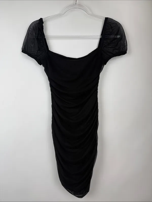 Princess Polly Black Charvi Mesh Ruched Stretchy Mini Dress Size 4 Party NWT - Image 4