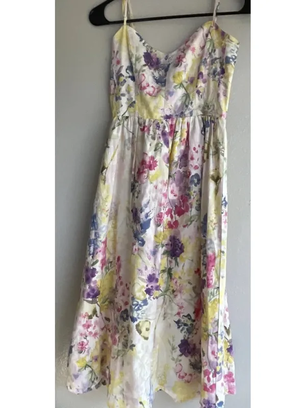 H&M Linen Blend Floral Maxi Sweetheart Strappy Summer Cottagecore Sz XS - Image 14
