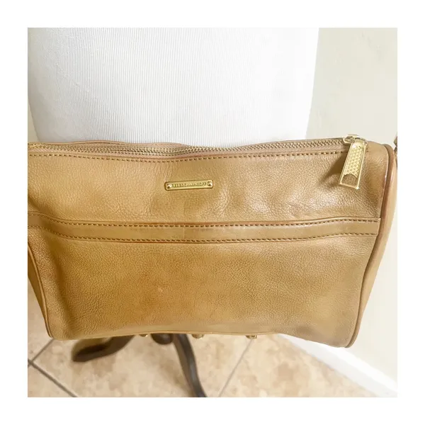 Rebecca Minkoff Crossbody Bag Womens Tan Leather Gold Chain Strap Shoulder Chic - Image 2