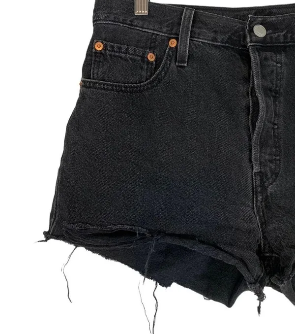 Levis 501 High Waist Cut Off Jean Shorts Size 29 Black - Image 3