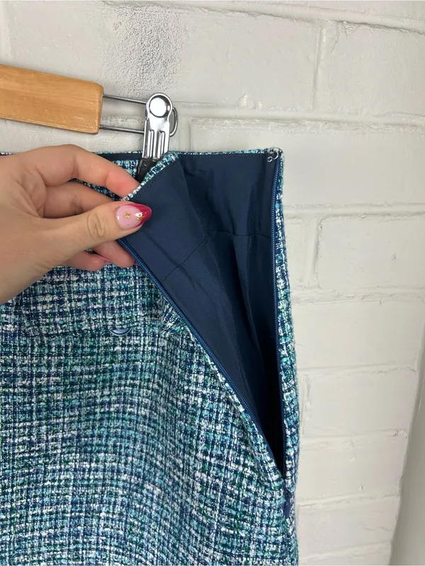 LOFT Blue Green Tweed Skirt Size 14 - Image 9