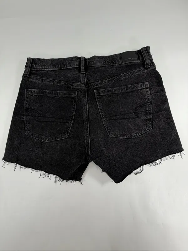 American Eagle Y2K Grunge Black Denim‎ Cutoff Shorts Distressed Raw Hem Womens 4 - Image 2