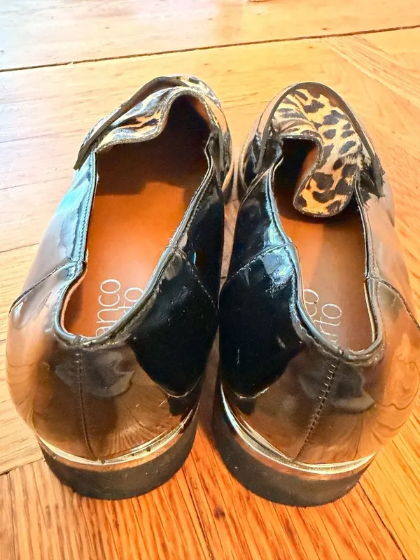Franco Sarto Coen Black Patent Leather Leopard Print Loafers Workwear Business 8 - Image 3
