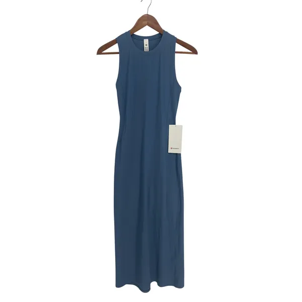 Lululemon All Aligned Ribbed Nulu Midi Dress‎ Washed Denim Size 2 - Image 2