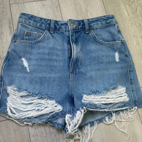 Topshop moto mom cutoff high waisted denim jean‎ hot shorts size 6 cutoff frayed - Image 2
