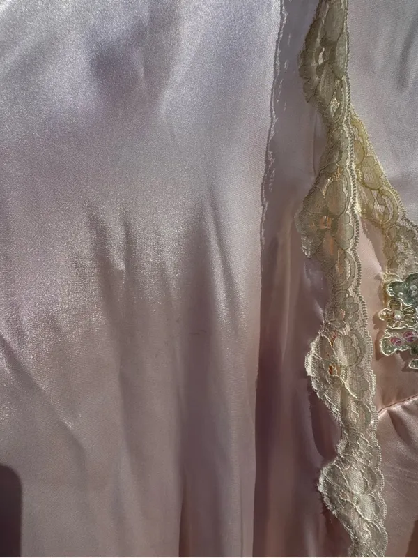 Cinema Etoile Satin Nightgown Robe Set Pink Lace Medium Vintage Style - Image 10