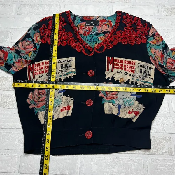Carole Little Cardigan Jacket M Moulin Rouge Can Can Dancer Floral Rosette Artsy - Image 2