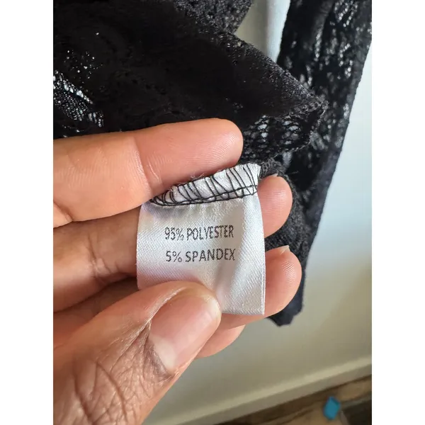 Black Lace Tie Front Crop Top M Sheer Y2K Goth Fairy Grunge‎ Long Sleeve Stretch - Image 4
