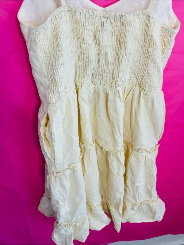 Lightweight Cream Tiered Mini Dress with Spaghetti Straps - Image 14