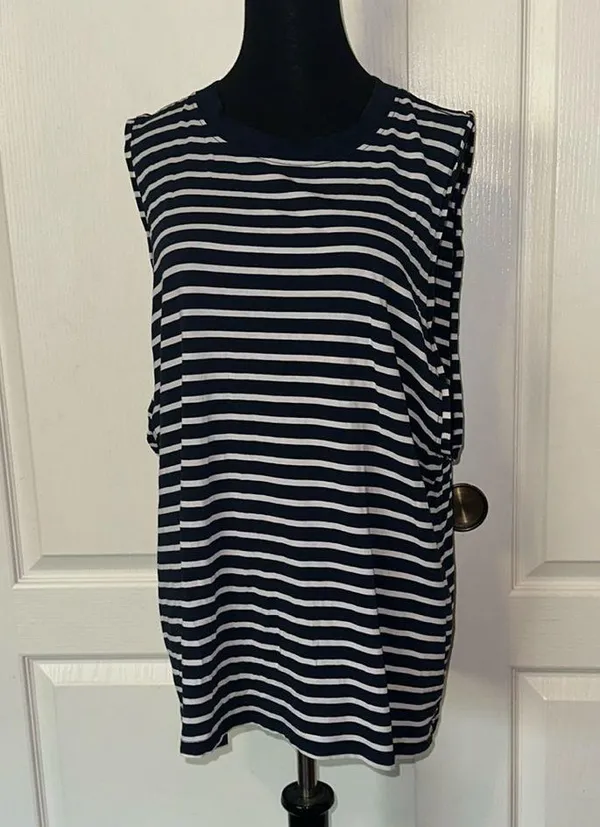 Lululemon Navy Blue Stripe Stretch Muscle Tank - Image 2