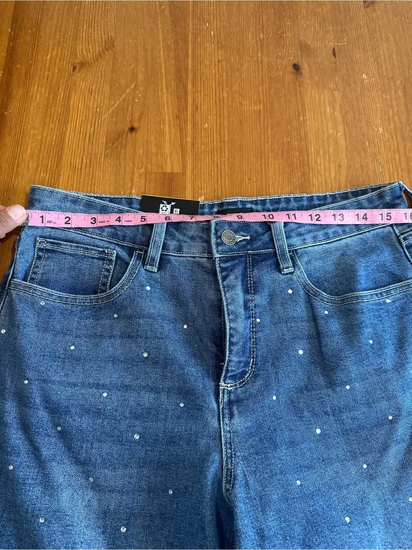 Express Blue Wide-Leg Jeans with Studded Detail - Image 4