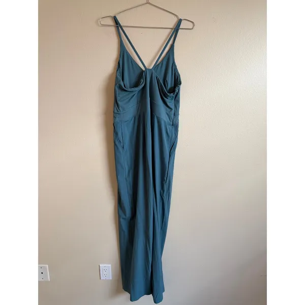 Halara Breeze Jumpsuit Size L Teal Blue Wide Leg Pockets Cross Back‎ Sleeveless - Image 8