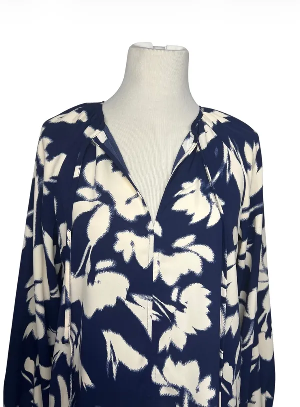 NEW Worthington Floral Long Sleeve Blouse Navy Cream Size Medium - Image 5