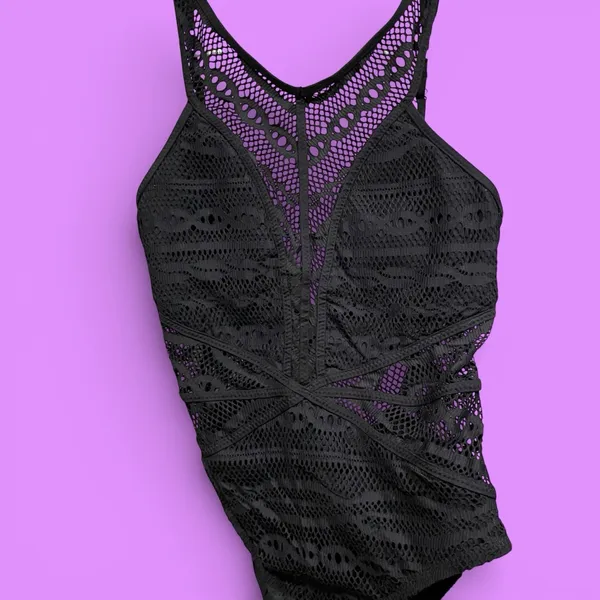 Sexy black lace overlay Becca tie back fairy whimsigoth swim suit beach pool - Image 4