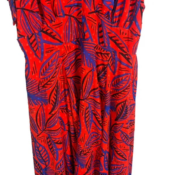 Alexis Target Red Blue Tropical Leaf Handkerchief Hem Tie Midi Dress Sz S - Image 4