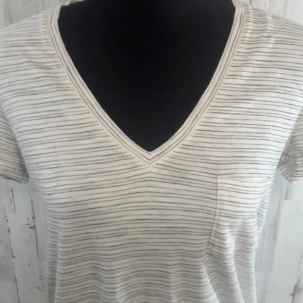 Madewell Striped Casual Tee Cream Nude Top Shirt v6x - Image 2