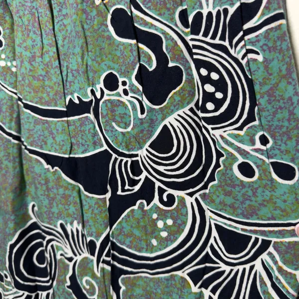 Women Shirt Midi Dress Medium Green Abstract Psychedelic Print Retro‎ Artsy - Image 3
