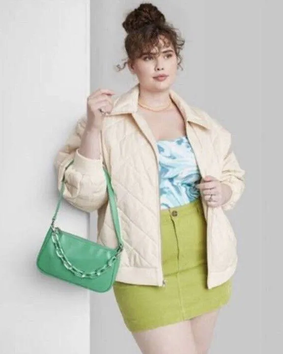 Wild Fable Nylon quilted bomber jacket in off-white - Image 2