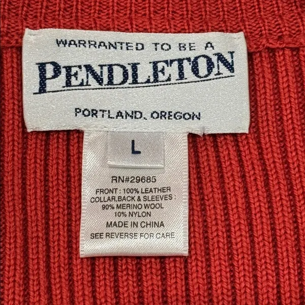 Pendleton Mixed Media‎ Jacket Womens Red Leather Front Merino Wool Zip Large - Image 6