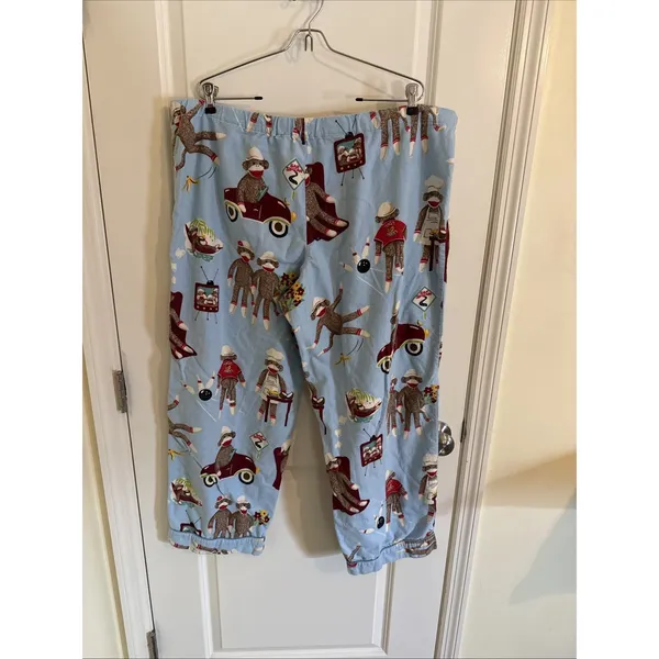 Nick & Nora Pajamas Pants Womens XL Cotton Sock Monkeys Bowling Car Beach - Image 3