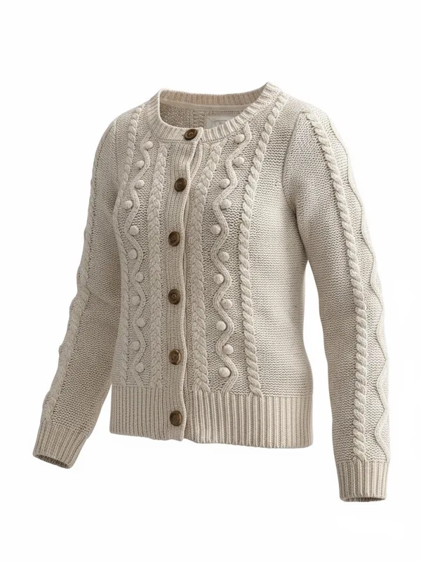 Vintage Y2K Aerie Cream Cable-Knit Button Wool Blend Cardigan Sweater - Image 10