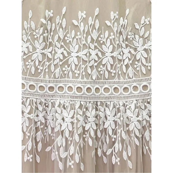 Bohme Lola Lace Midi Dress Small Beige Ivory Embroidered Sheer Long Sleeve Boho - Image 9