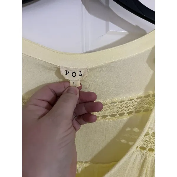 POL Maxi Dress Size Large Butter Yellow Tiered Lace Boho Peasant - Image 6