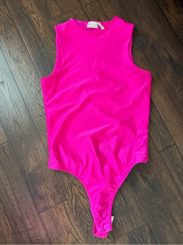ASOS DESIGN disco racer bodysuit in hot pink - Image 2